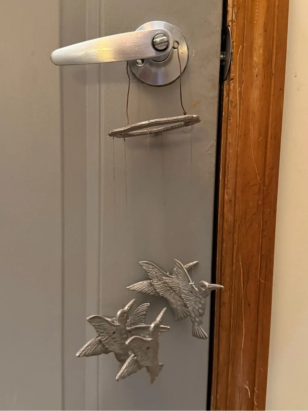 Vintage Pewter Hummingbird Wind Chime Mobile – Silver Tone